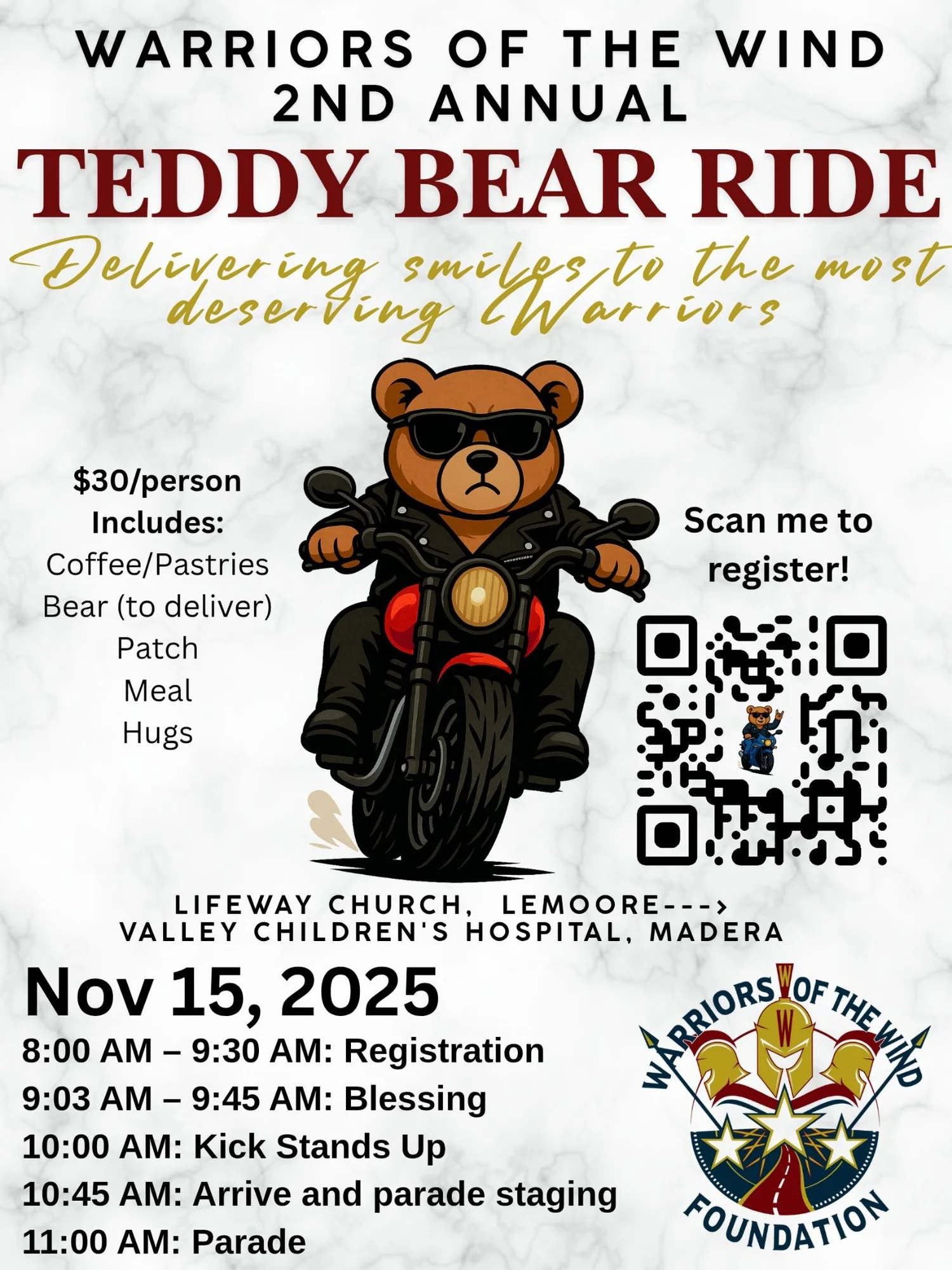 Howie the teddy bear mascot at the Warriors of the Wind Teddy Bear Ride
